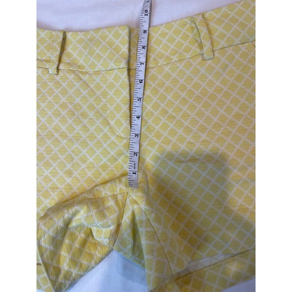 Ann Taylor Women Checkered Chino Shorts Geometric Mid Rise Stretch Yellow Size 6 - Picture 5 of 9